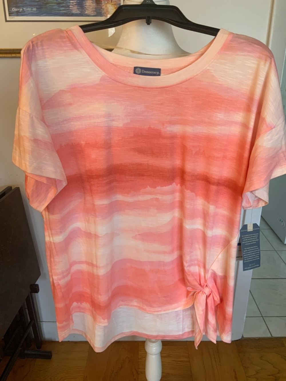 Democracy Pink & Coral Watercolor Stripe Short Sleeve Tee